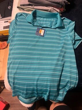 croft & barrow Teal Striped Polo with White Lines